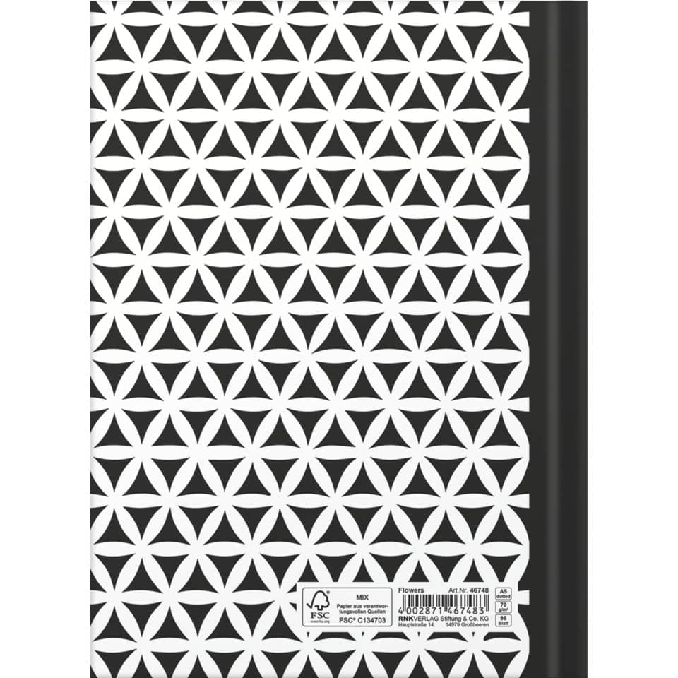 Notizbuch "black & white Flowers", A5, 96 Blatt, dotted RNK 46748 RNK 46748 A5/96BL punktiert