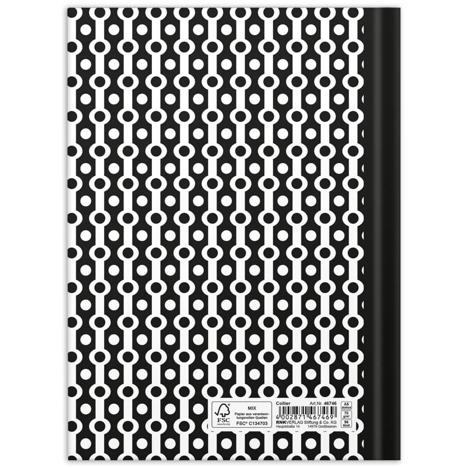 Notizbuch "black & white Collier", A5, 96 Blatt, dotted RNK 46746 RNK 46746 A5/96BL punktiert