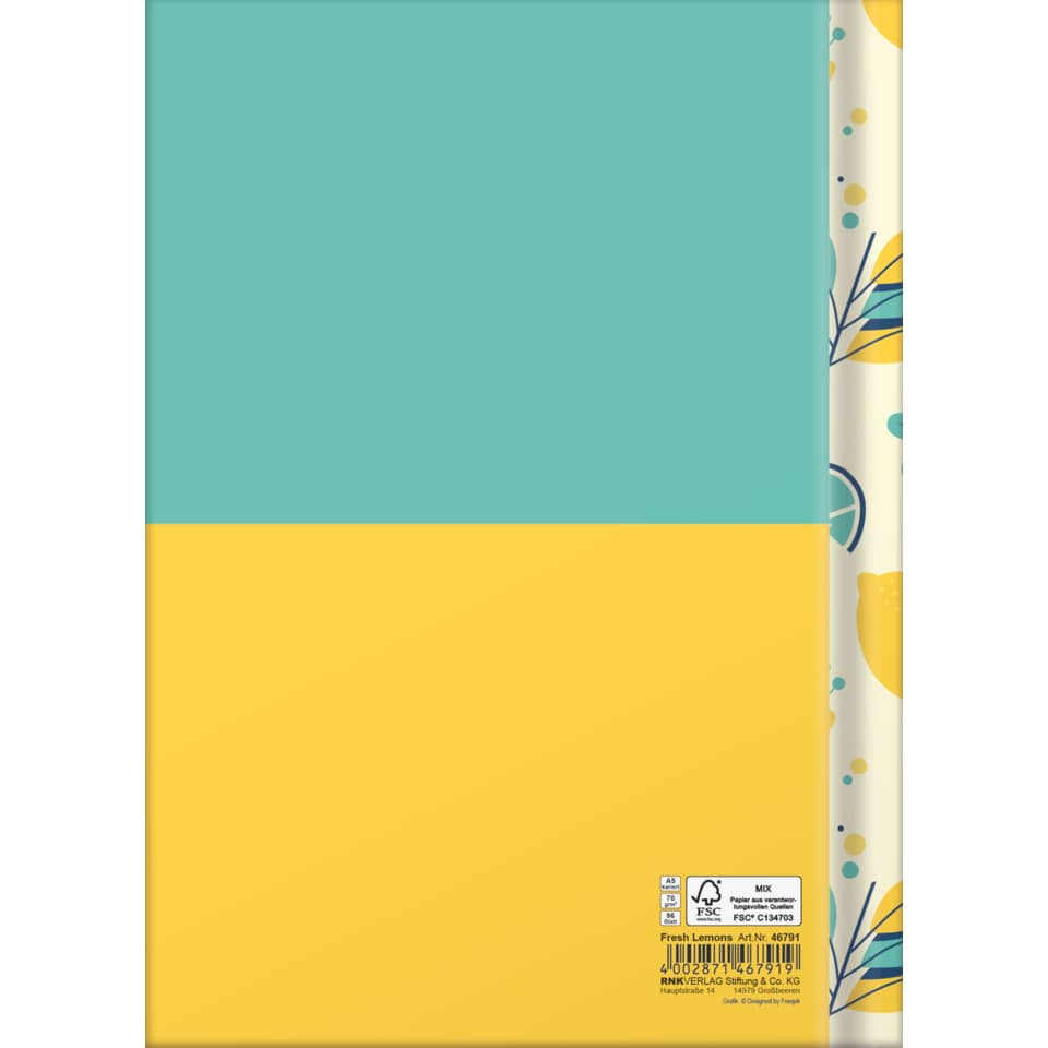 Notizbuch "Fresh Lemons", A5, 96 Blatt, kariert RNK 46791