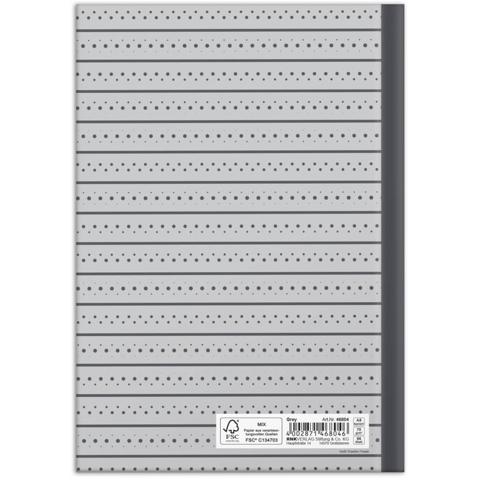 Notizbuch "Grey", A5, 96 Blatt, kariert RNK 46804