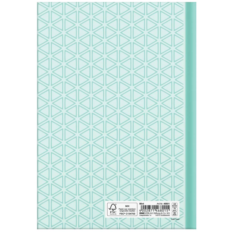 Notizbuch "Mint", A5, 96 Blatt, kariert RNK 46801