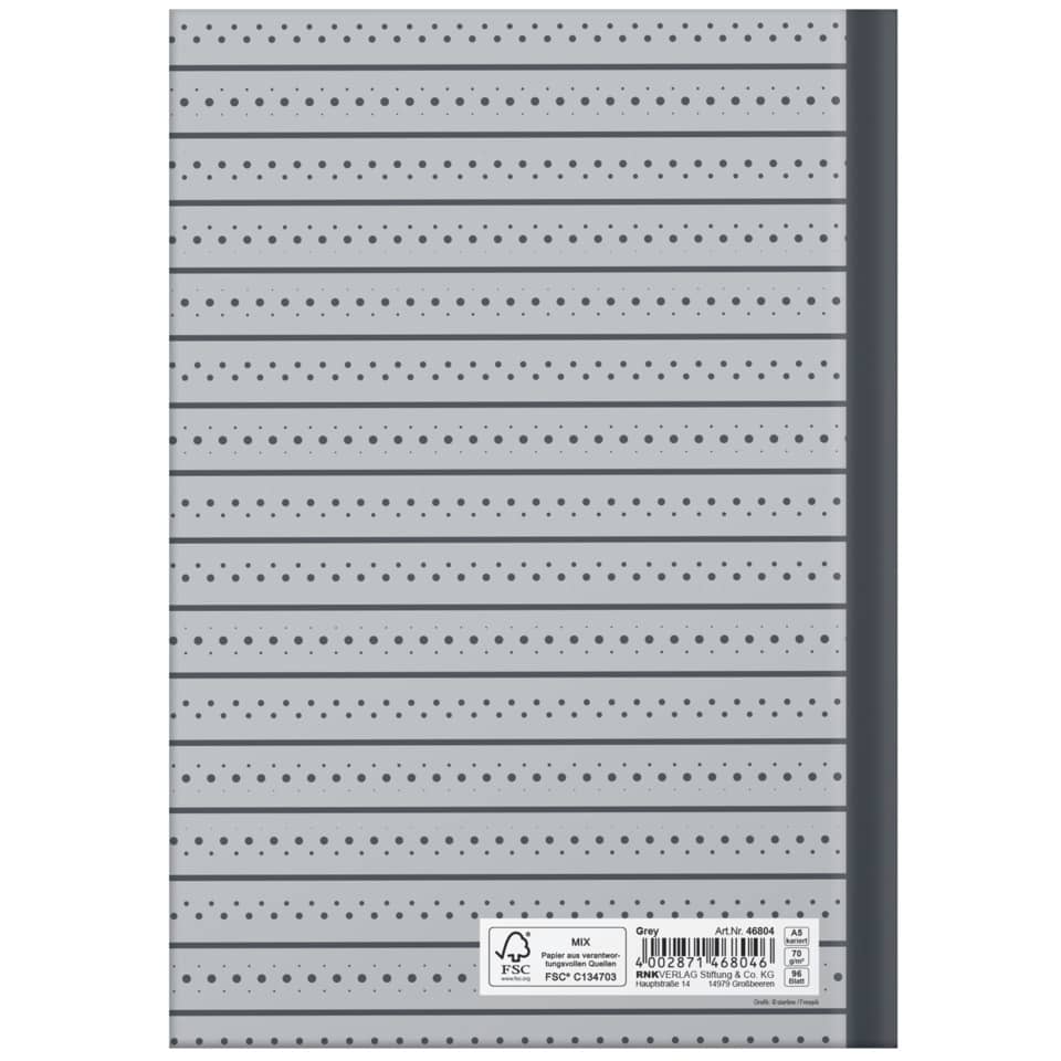 Notizbuch "Grey", A5, 96 Blatt, kariert RNK 46804