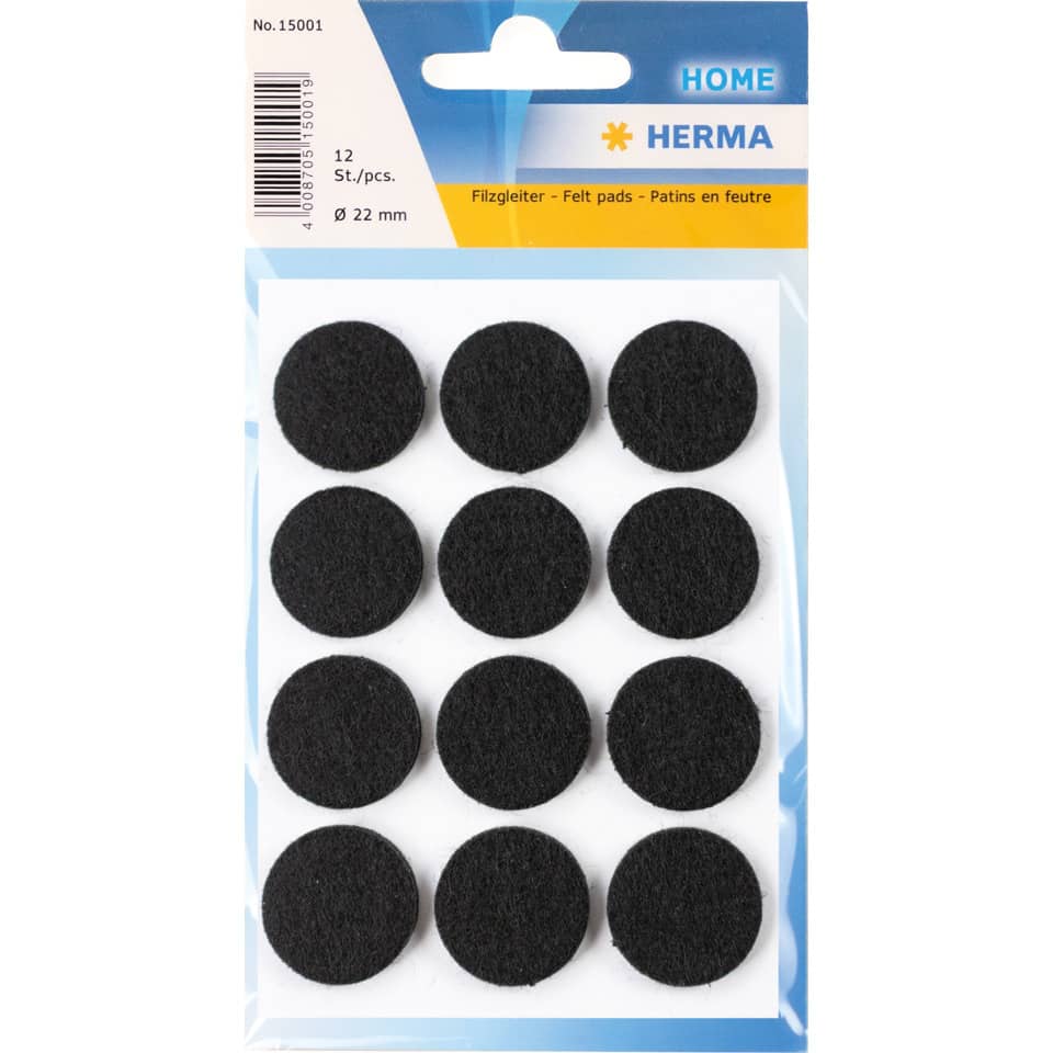 Filzgleiter, Ø22mm, 12 Stück, schwarz HERMA 15001 HERMA 15001  12ST