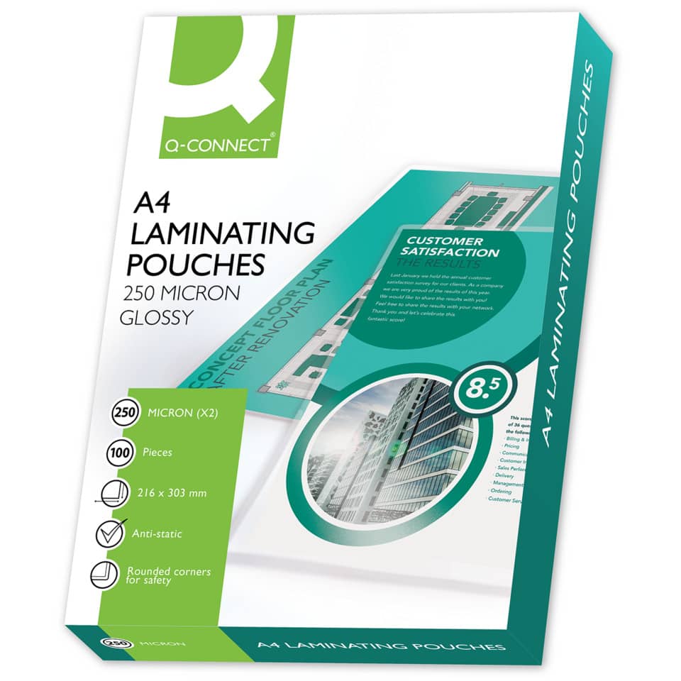 Laminierhülle, A4, 2 x 250 µm, glänzend, 100 Stück Q-CONNECT KF11341