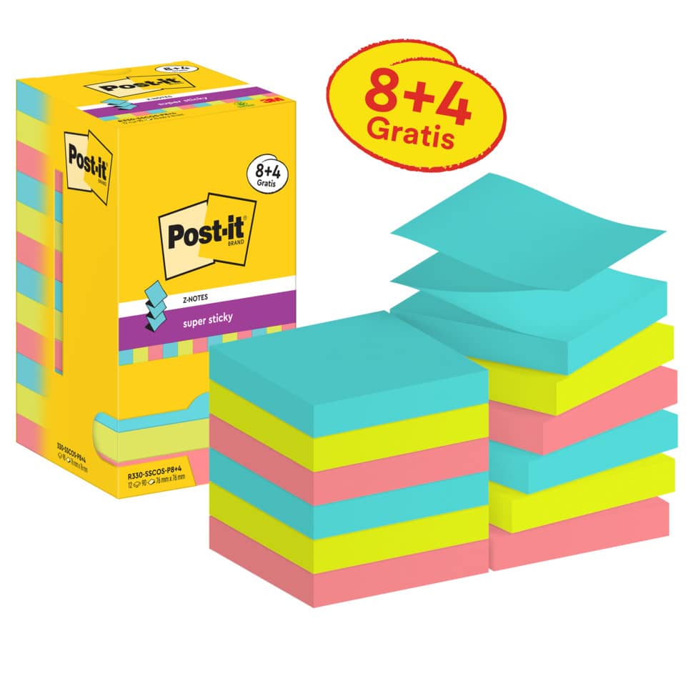 Haftnotizblock Super Sticky Z-Notes Promotion Cosmic Collection, 76 x 76 mm, 12 x 90 Blatt, sortiert POST-IT R330-SSCOS-P8+4 POST-IT R330-SSCOS-P8+4 76x76mm