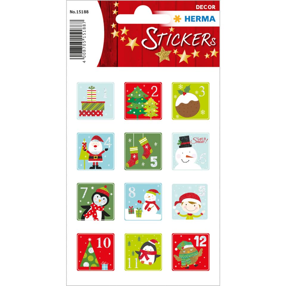 Adventskalenderzahlen Kinder, beglimmert, 24 Stück HERMA 15188 HERMA 15188 DECOR beglimmert