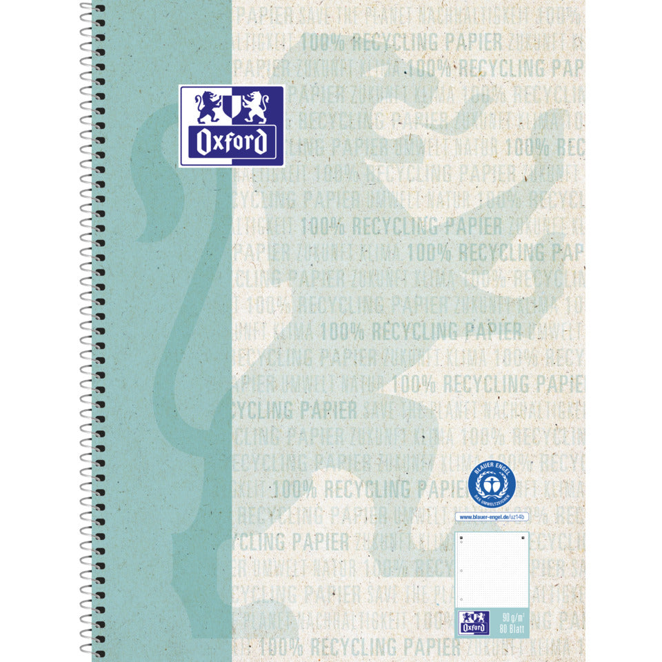 Collegeblock Recycling, A4+, 80 Blatt, punktkariert, aqua OXFORD 400159353 OXFORD 400159353 Recycling