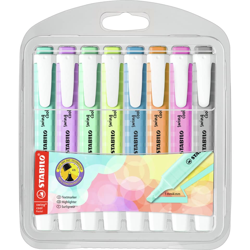Textmarker swing® cool Pastel Etui, 8 Stück, sortiert STABILO 275/8-08-2 STABILO 275/8-08-2 Swing Cool