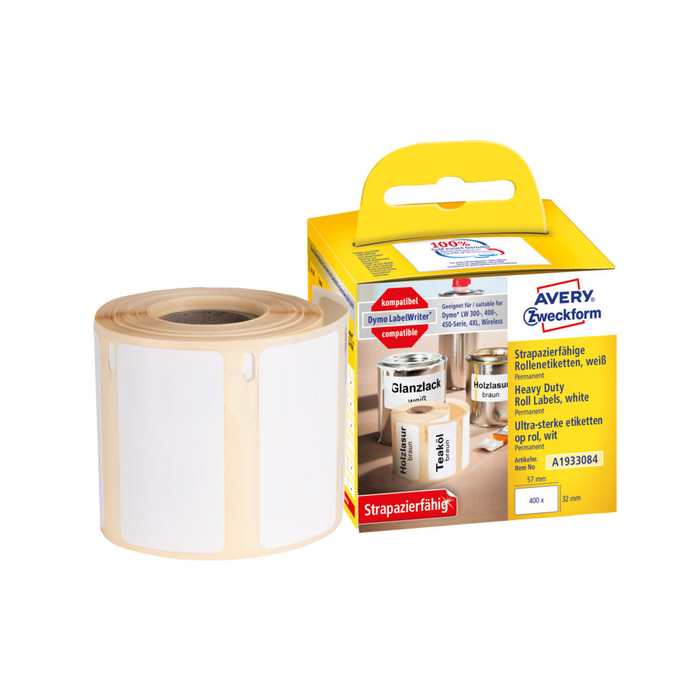 Rollen-Etiketten, 57x32mm, 400 Stück, weiß AVERY ZWECKFORM A1933084 ZWECKFORM A1933084 Folie