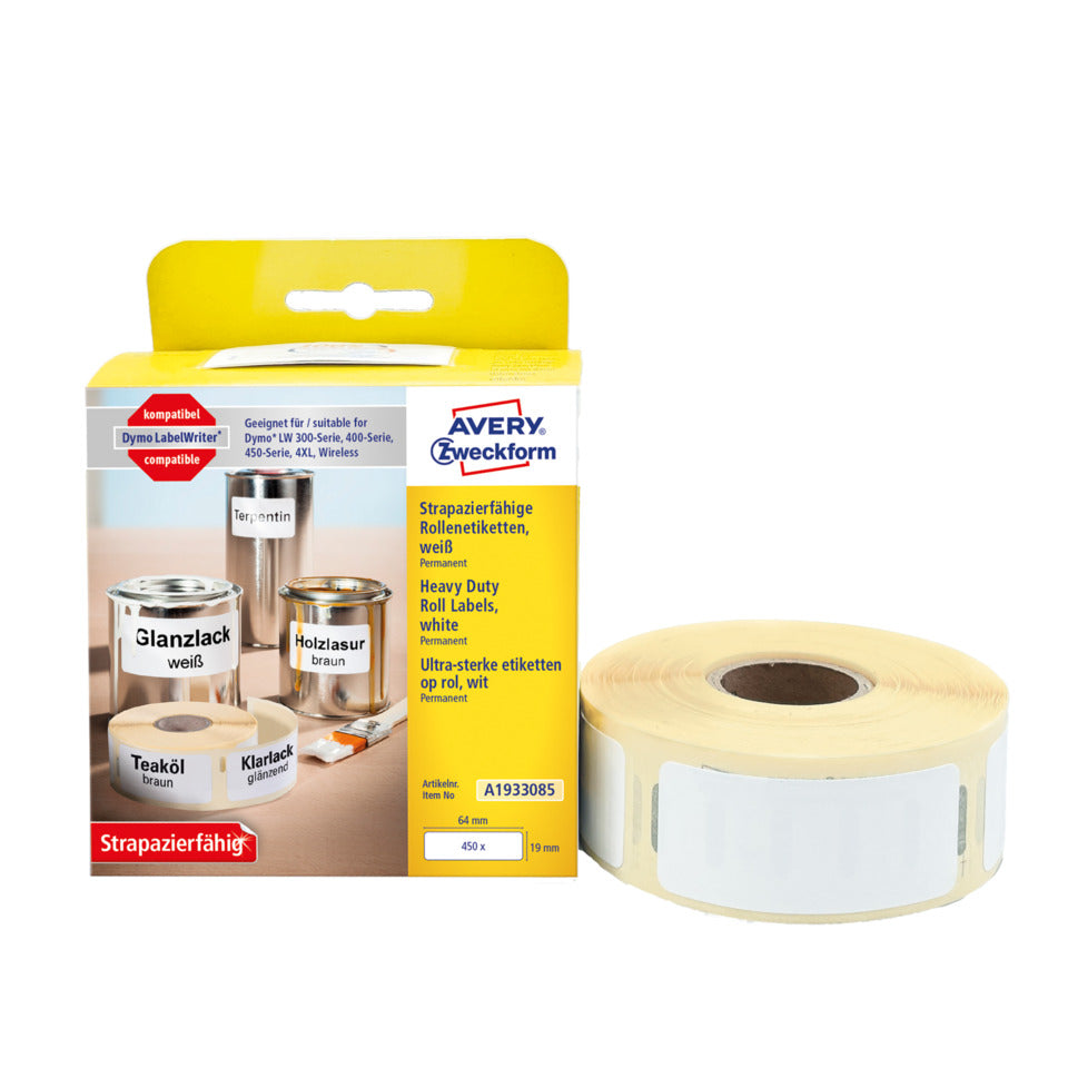 Rollen-Etiketten, 19x64mm, 450 Stück, weiß AVERY ZWECKFORM A1933085 AVERY ZWECKFORM A1933085 Folie