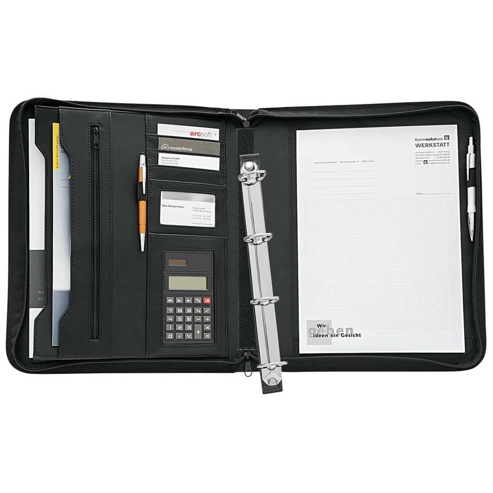 Schreibmappe, A4, 4-Ring, 34mm, schwarz WEDO 581101 WEDO 581101 mit Rechner Kunstleder