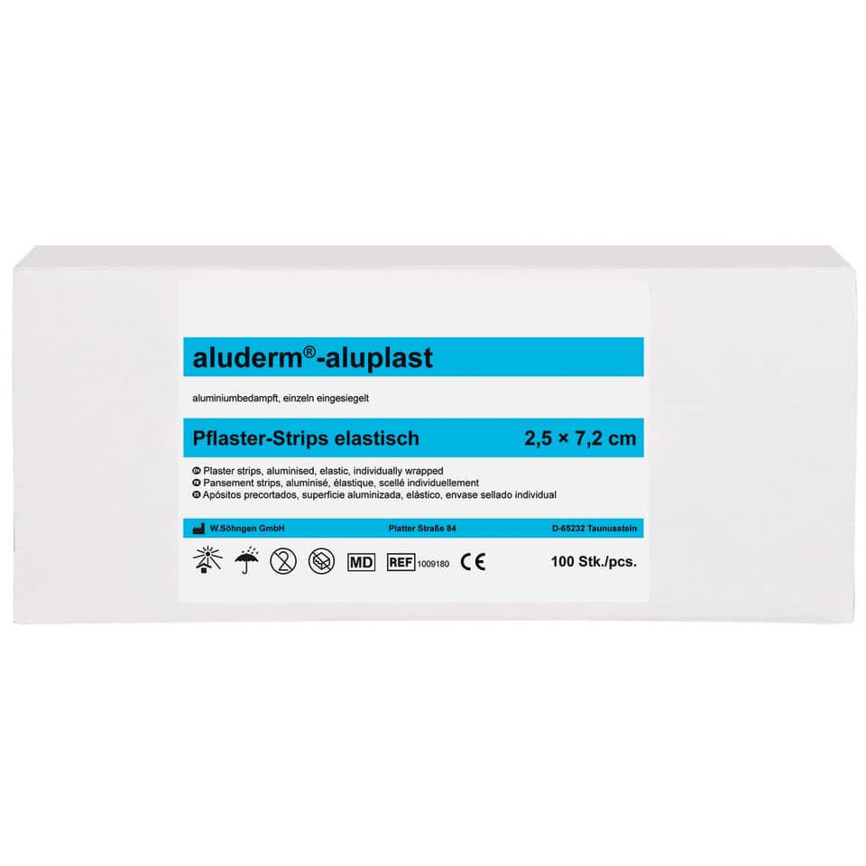 aluderm®-aluplast elastisch Pflasterstripes 2,5 x 7,2 cm   100 Stück ALUDERM+SILBER 1009180 aluderm+ 1009180 elastisch 2,5x7,2cm