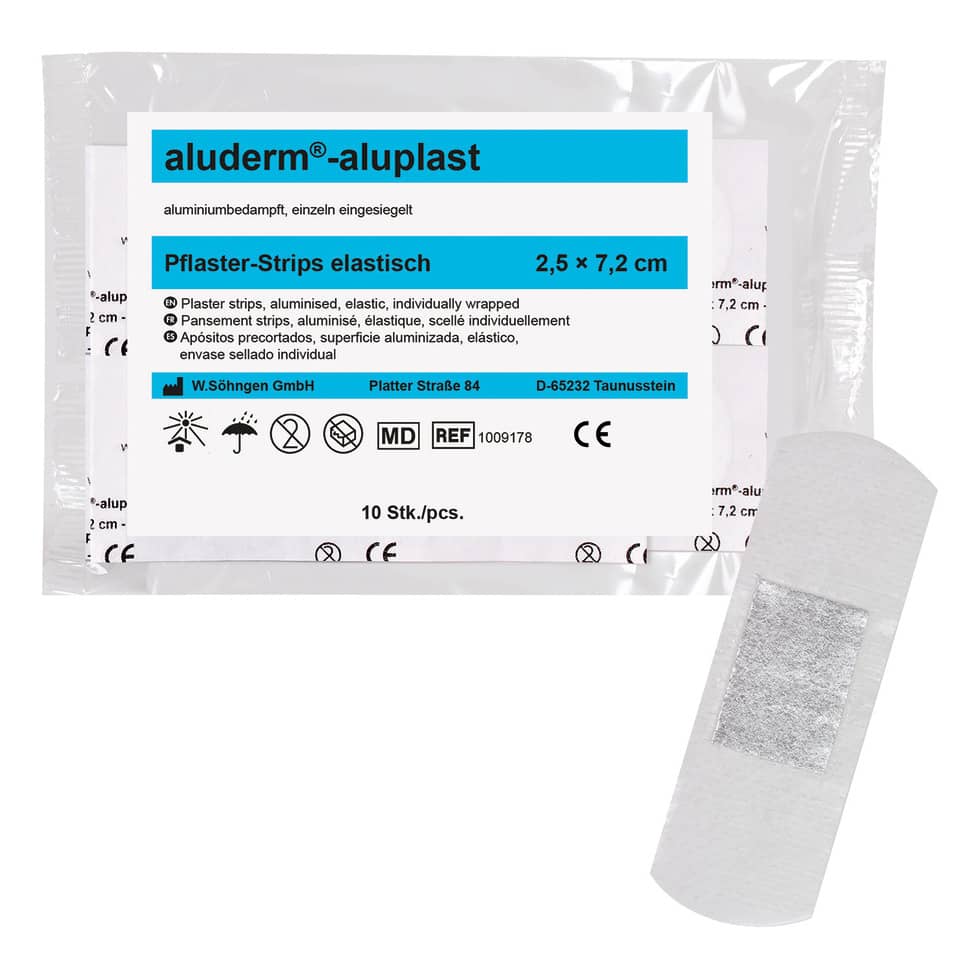 aluderm®-aluplast elastisch Pflasterstripes 2,5 x 7,2 cm   10 Stück ALUDERM+SILBER 1009178 aluderm+ 1009178 elastisch 2,5x7,2cm