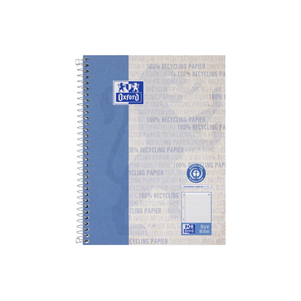 Collegeblock, A5+, 80 Blatt, liniert, 6-fach gelocht, blau OXFORD 400159376 OXFORD 400159376 Recycling