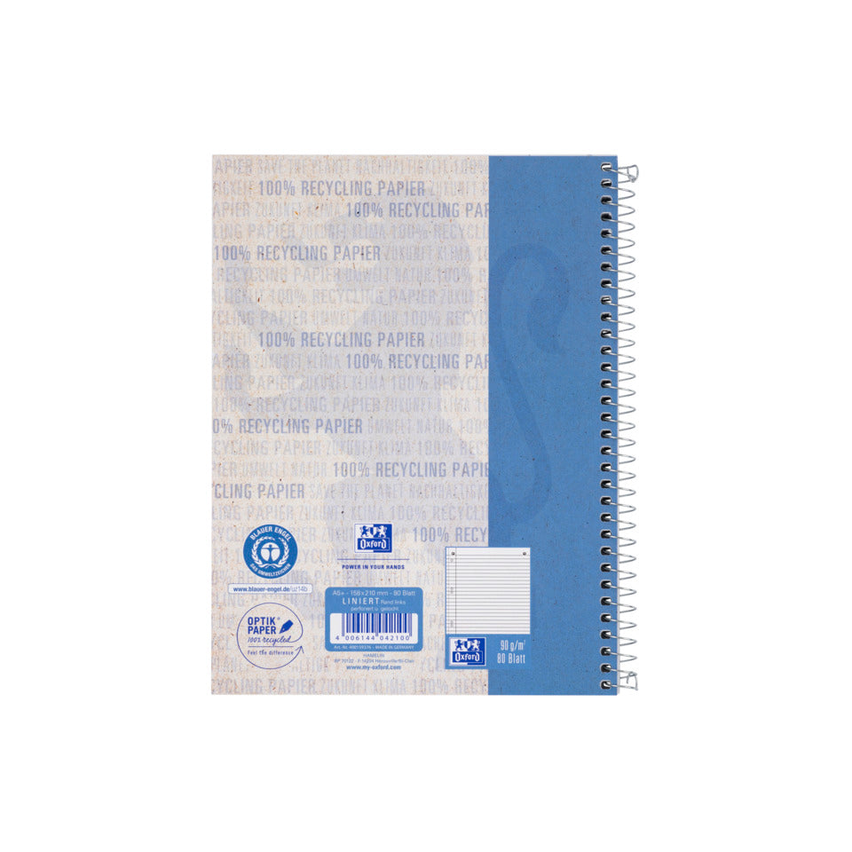 Collegeblock, A5+, 80 Blatt, liniert, 6-fach gelocht, blau OXFORD 400159376 OXFORD 400159376 Recycling