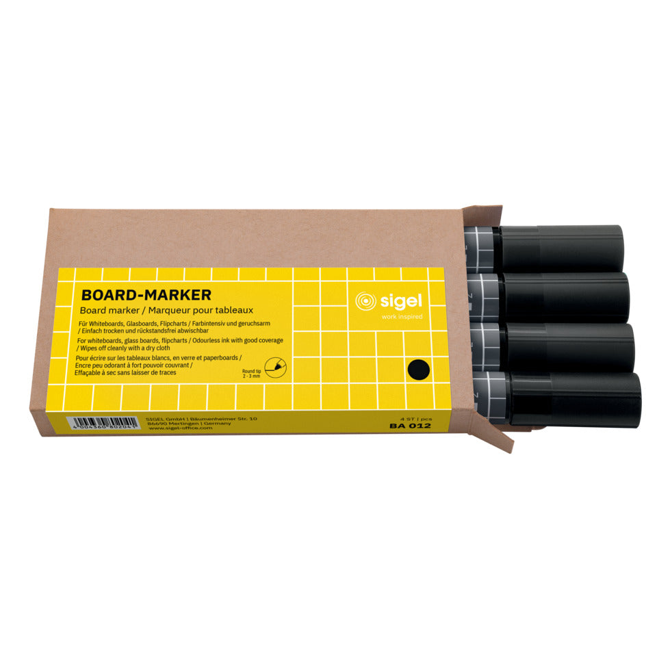 Boardmarker, 2-3mm, Rundspitze, 4 Stück, schwarz SIGEL BA012 SIGEL BA012 2-3mm