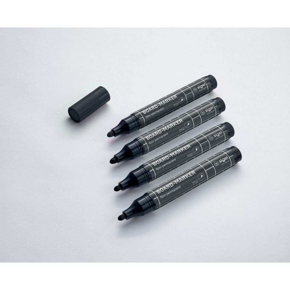 Boardmarker, 2-3mm, Rundspitze, 4 Stück, schwarz SIGEL BA012 SIGEL BA012 2-3mm