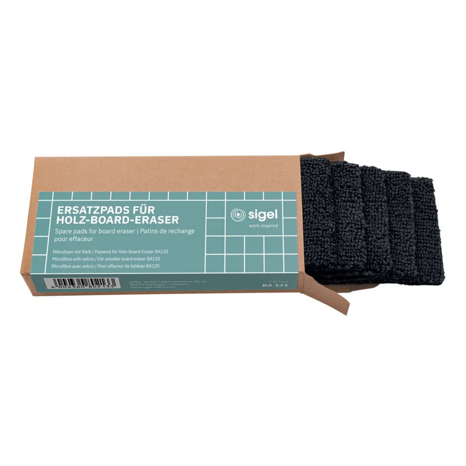 Ersatzpads für Holz-Board-Eraser BA120, Mikrofaser, 5 Stück, schwarz SIGEL BA121 SIGEL BA121 f. Reinigungsschwamm