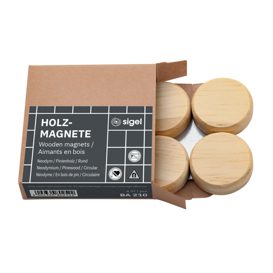 Magnet, rund, Pinienholz, Ø33mm, 4 Stück SIGEL BA210 SIGEL BA210 Ø33x9 mm