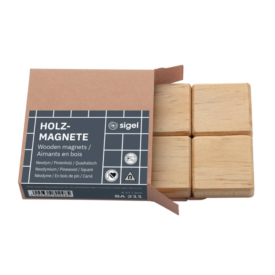 Magnet, quadratisch, Pinienholz, 33x33x9mm, 4 Stück SIGEL BA211 SIGEL BA211 33x33x9mm