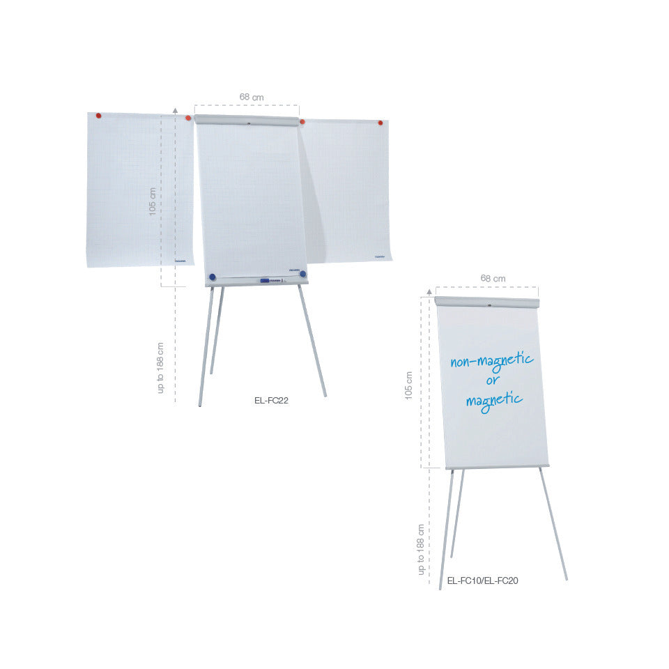 Flipchart X-tra!Line, Stahl, höhenverstellbar, 2 ausklappbare Arme, 105 x 68 cm, grau FRANKEN EL-FC22