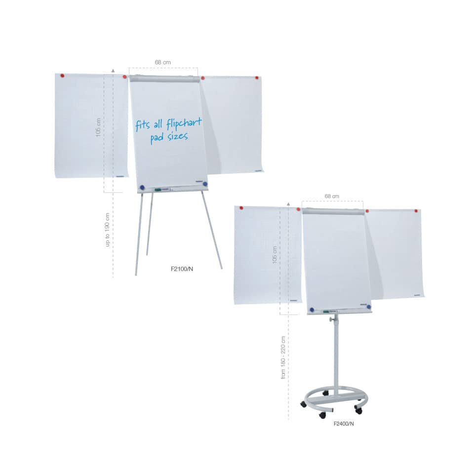 Flipchart Mobil ECO, Stahl, Rundfuß, höhenverstellbar, 2 ausklappbare Arme, 68 x 105 cm, grau FRANKEN F2400/N
