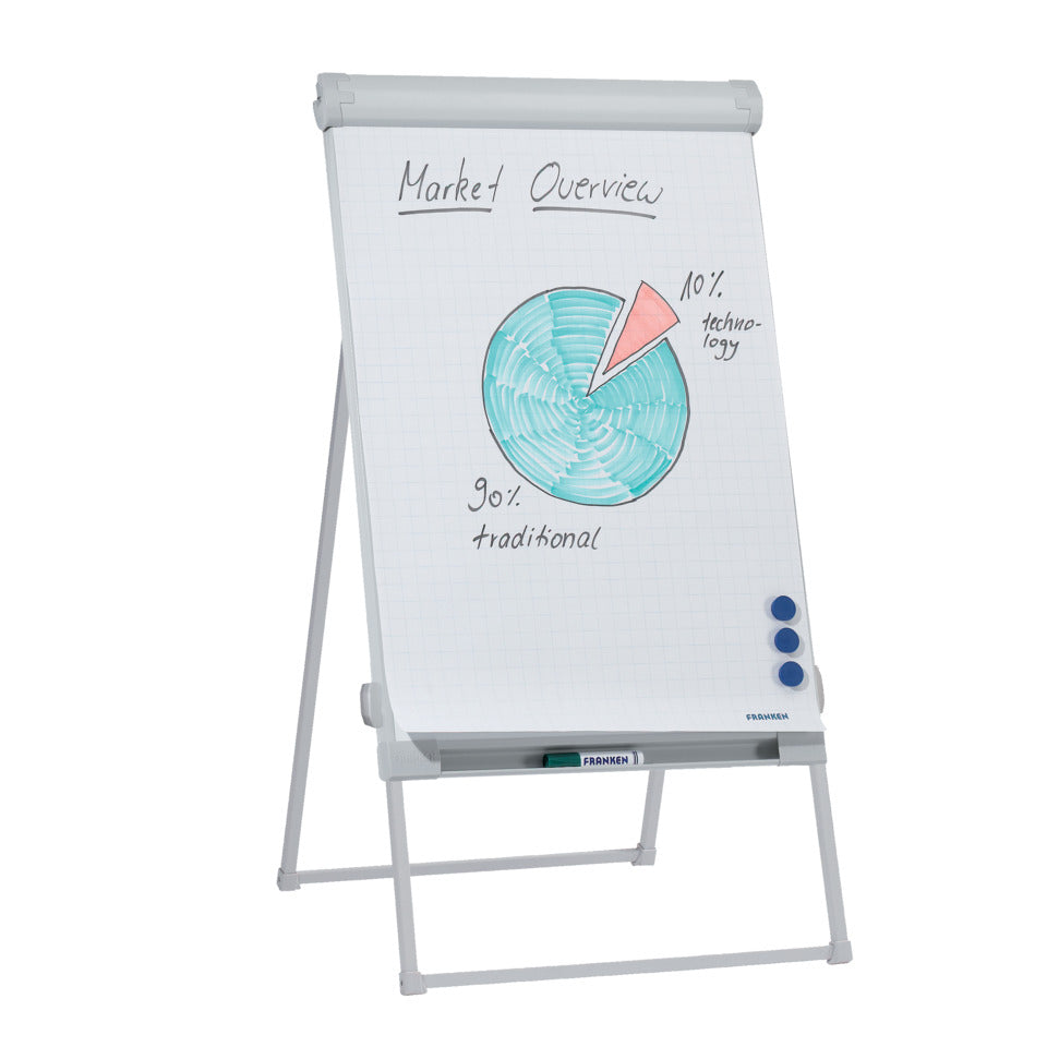 Flipchart PRO, Vierbeinstativ, Stahl, 2 ausklappbare Arme, höhenverstellbar, 67 x 95cm, hellgrau FRANKEN FC84 FRANKEN FC84 Pro