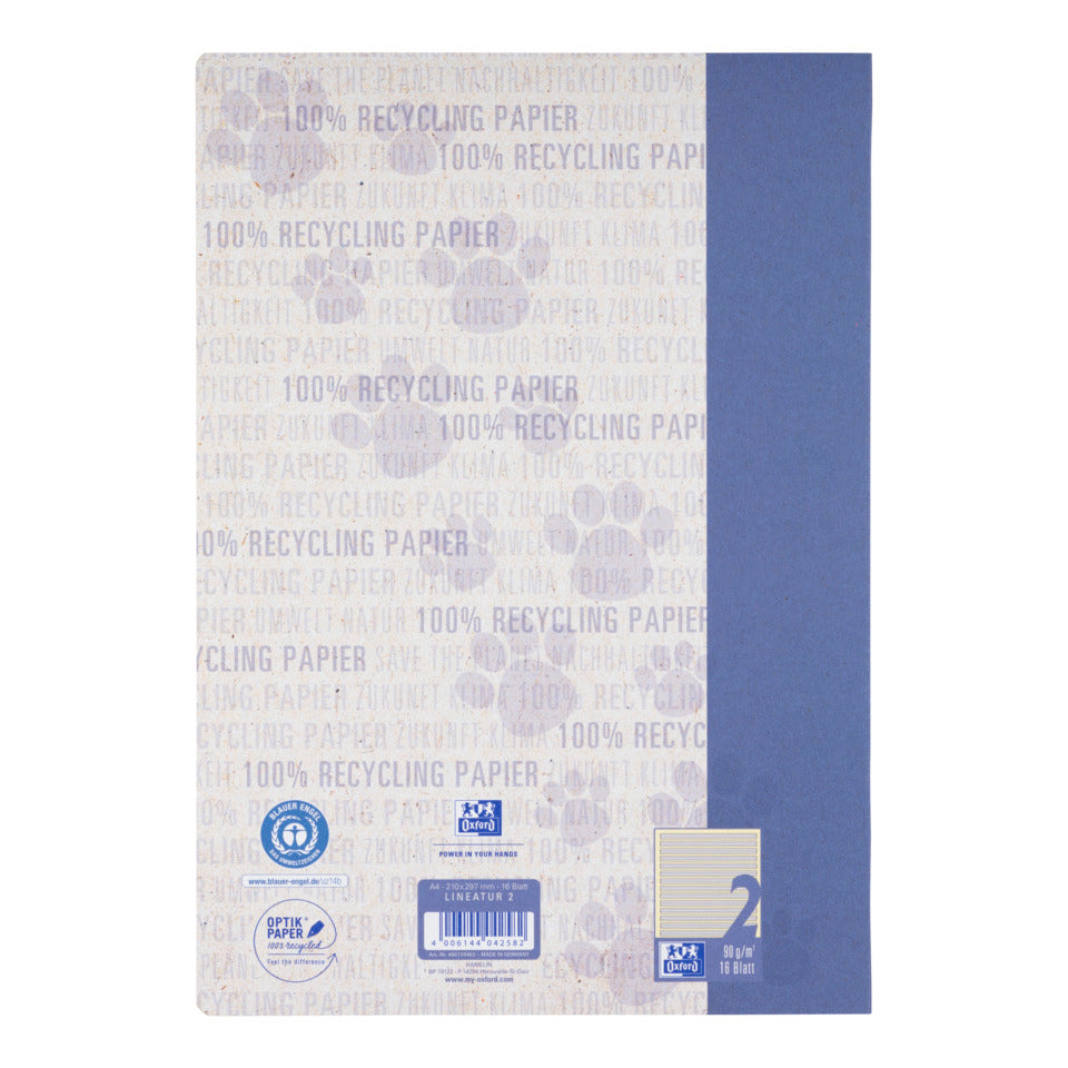 Heft Recycling, A4, 90g/m², 16 Blatt, Lin.2, liniert, dunkelblau OXFORD 400159465 OXFORD 400159465 Recycling