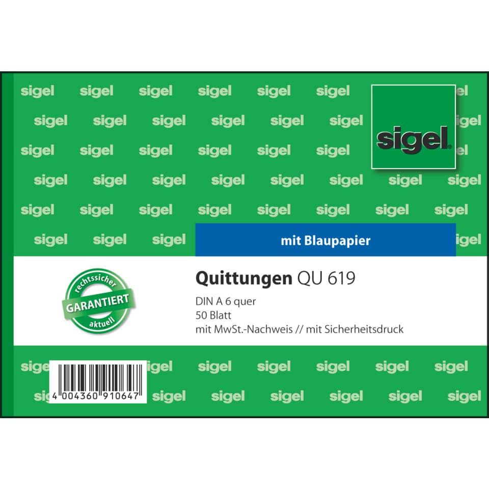 Quittung mit MwSt.-Nachweis, A6 quer, 50 Blatt SIGEL QU619