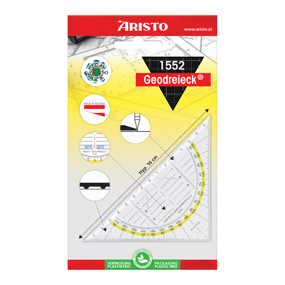 Geometrie-, Zeichendreieck Geodreieck®, Plexiglas®, 16 cm, glasklar ARISTO AR1552 ARISTO 70-AR1552