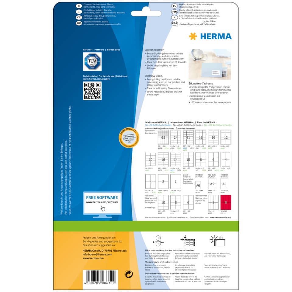 Etiketten Premium permanent, 63,5x38,1mm, 210 Stück, weiß HERMA 8632 HERMA 8632  210 St. permanent haftend