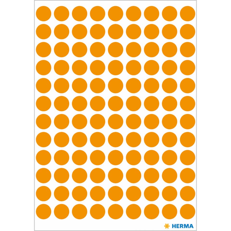 Etiketten permanent, Ø8mm, 540 Stück, leuchtorange HERMA 1844 HERMA 1844  540 Stück permanent haftend