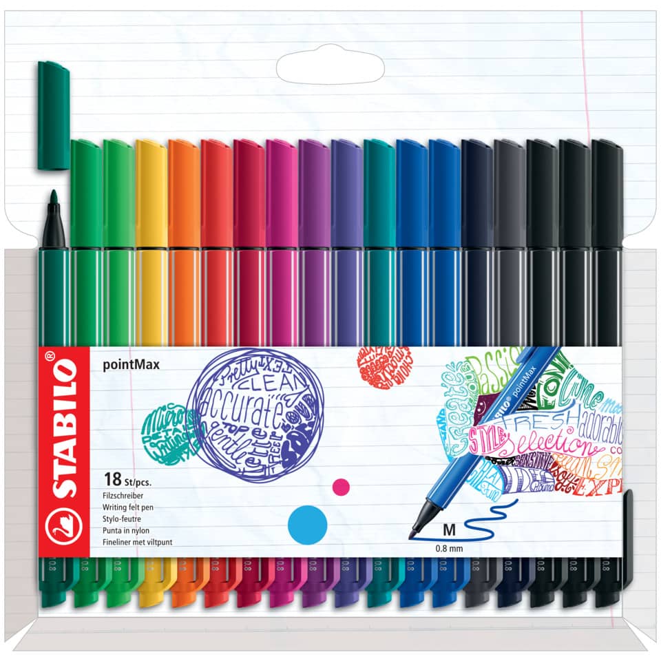 Fineliner pointMax Etui, Kartonetui mit 18 Stiften STABILO 488/18-01 STABILO 488/18-01 PointMax