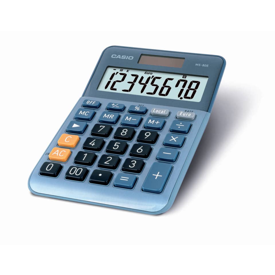 Tischrechner, Währungsumrechnung, 8-stellig, edle Alumimium-Front CASIO MS-80E CASIO MS-80E Solar/Batterie 103x147x29mm