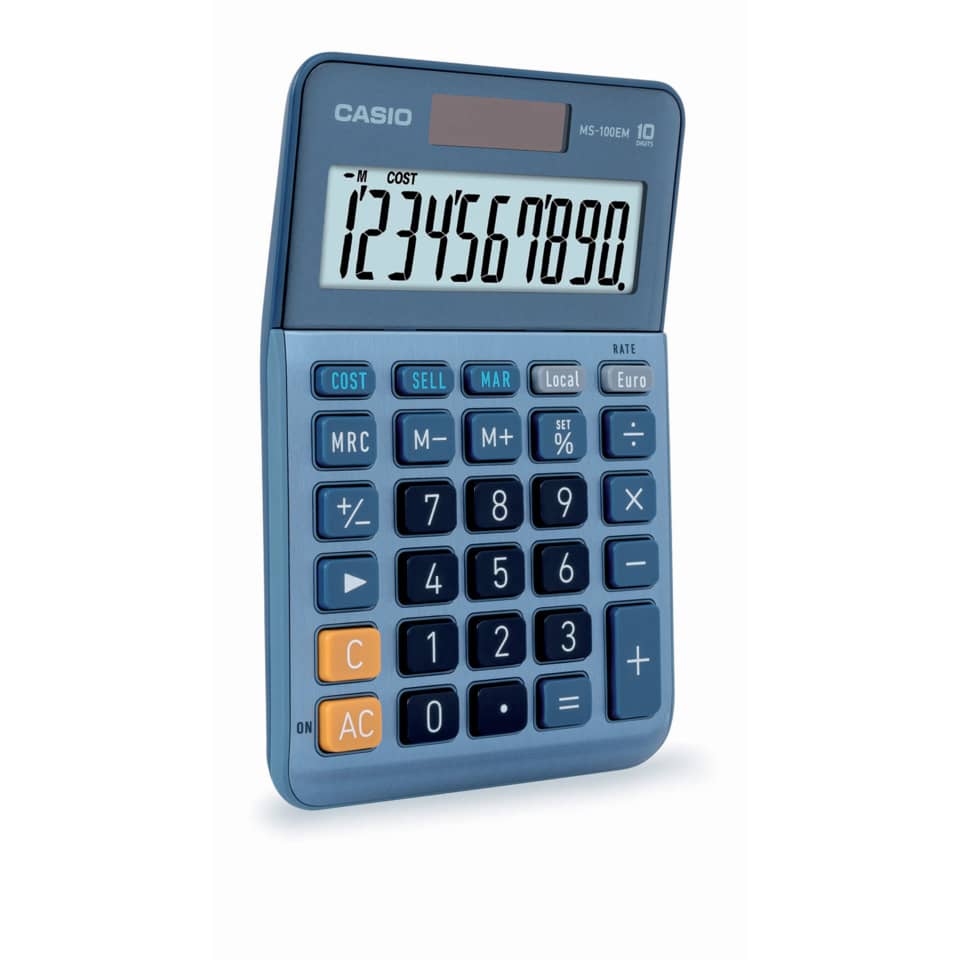 Tischrechner, Gewinnberechnung, Währungsumrechnung, 10-stellig, edle Alumimium-Front CASIO MS-100EM CASIO MS-100EM Solar/Batterie 103x147x29