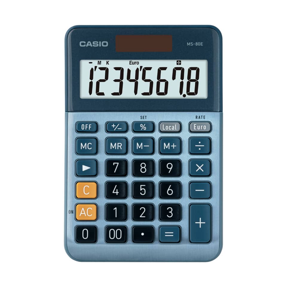 Tischrechner, Währungsumrechnung, 8-stellig, edle Alumimium-Front CASIO MS-80E CASIO MS-80E Solar/Batterie 103x147x29mm