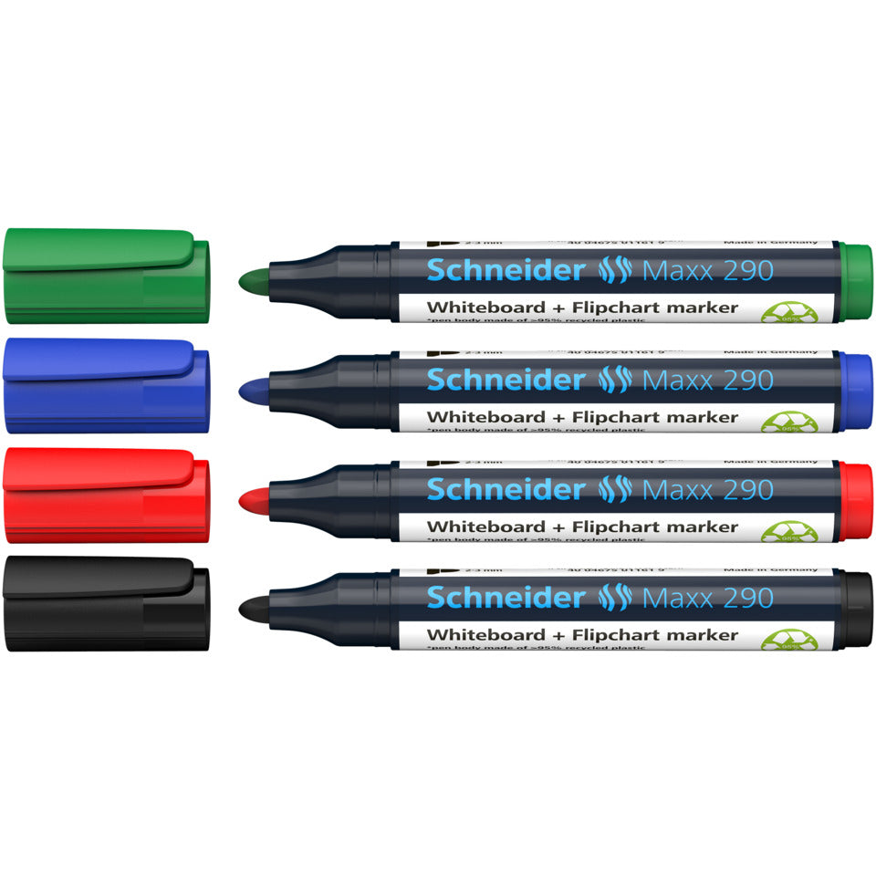 Boardmarker Maxx 290, nachfüllbar, 2-3 mm, sortiert, 4er Karton-Etui SCHNEIDER SN129094 SCHNEIDER SN129094 Rundspitze