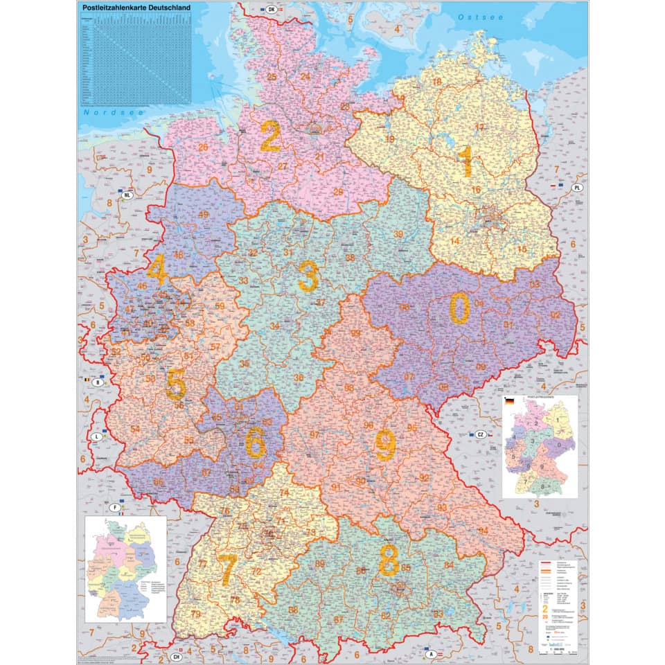 Kartentafel PLZ Deutschland pinnbar, 1:760.000, 980 x 1380 mm FRANKEN KA445P FRANKEN KA445P 98x138cm pinnbar