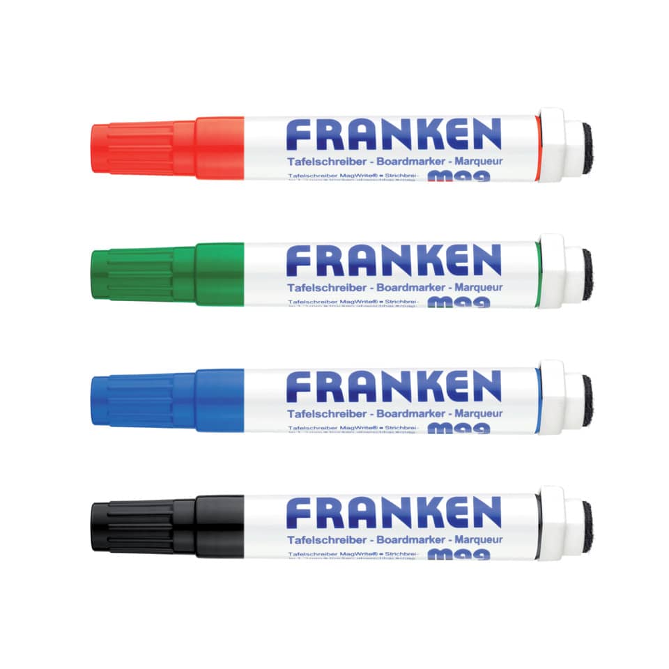 Whiteboardmarker MagWrite, magnetisch, mit Schwamm, Rundspitze, 1-3 mm, 4 Stück, sortiert FRANKEN Z1703 FRANKEN Z1703 KombiMarker