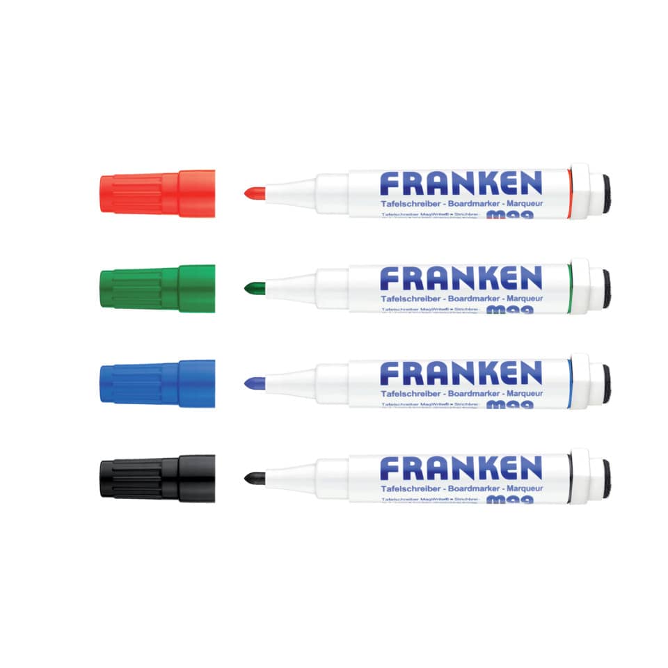 Whiteboardmarker MagWrite, magnetisch, mit Schwamm, Rundspitze, 1-3 mm, 4 Stück, sortiert FRANKEN Z1703 FRANKEN Z1703 KombiMarker