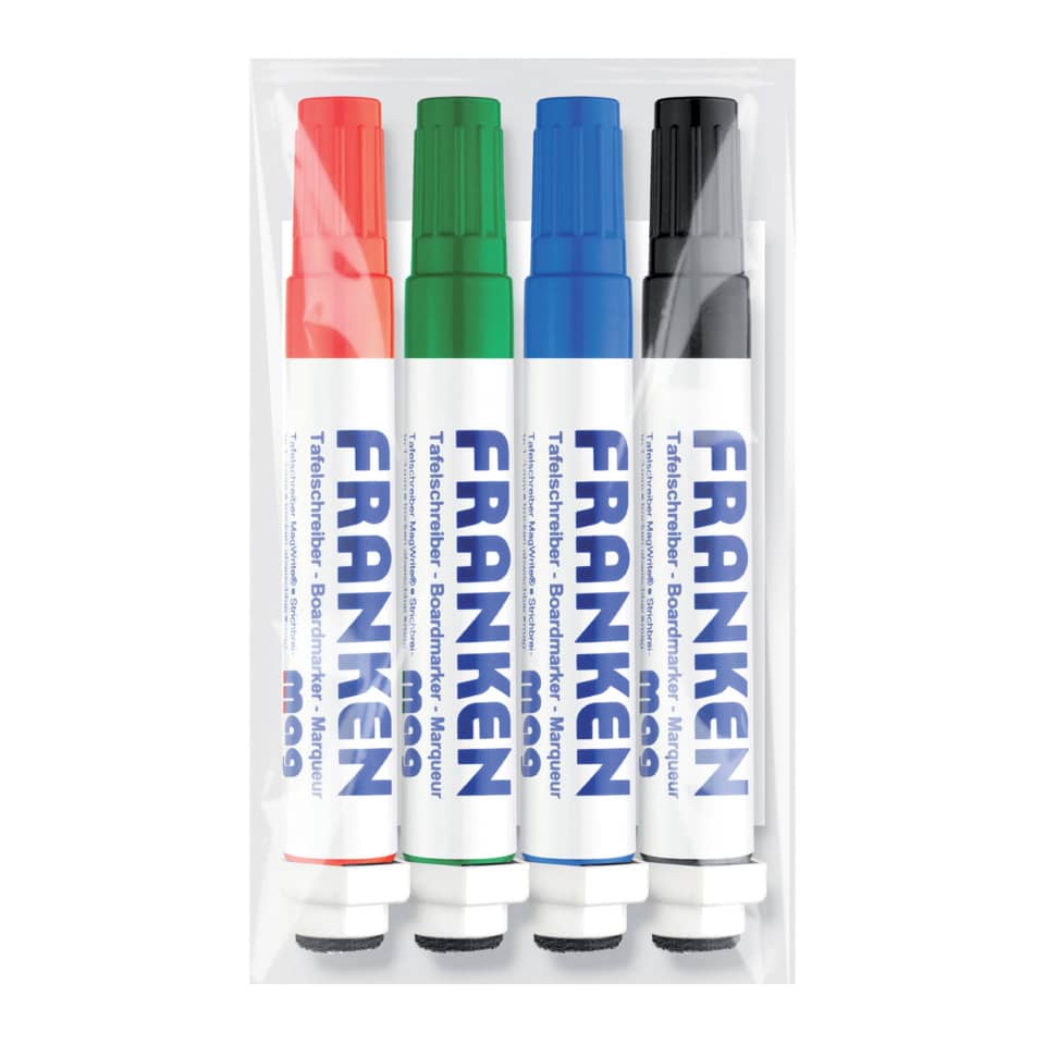 Whiteboardmarker MagWrite, magnetisch, mit Schwamm, Rundspitze, 1-3 mm, 4 Stück, sortiert FRANKEN Z1703 FRANKEN Z1703 KombiMarker