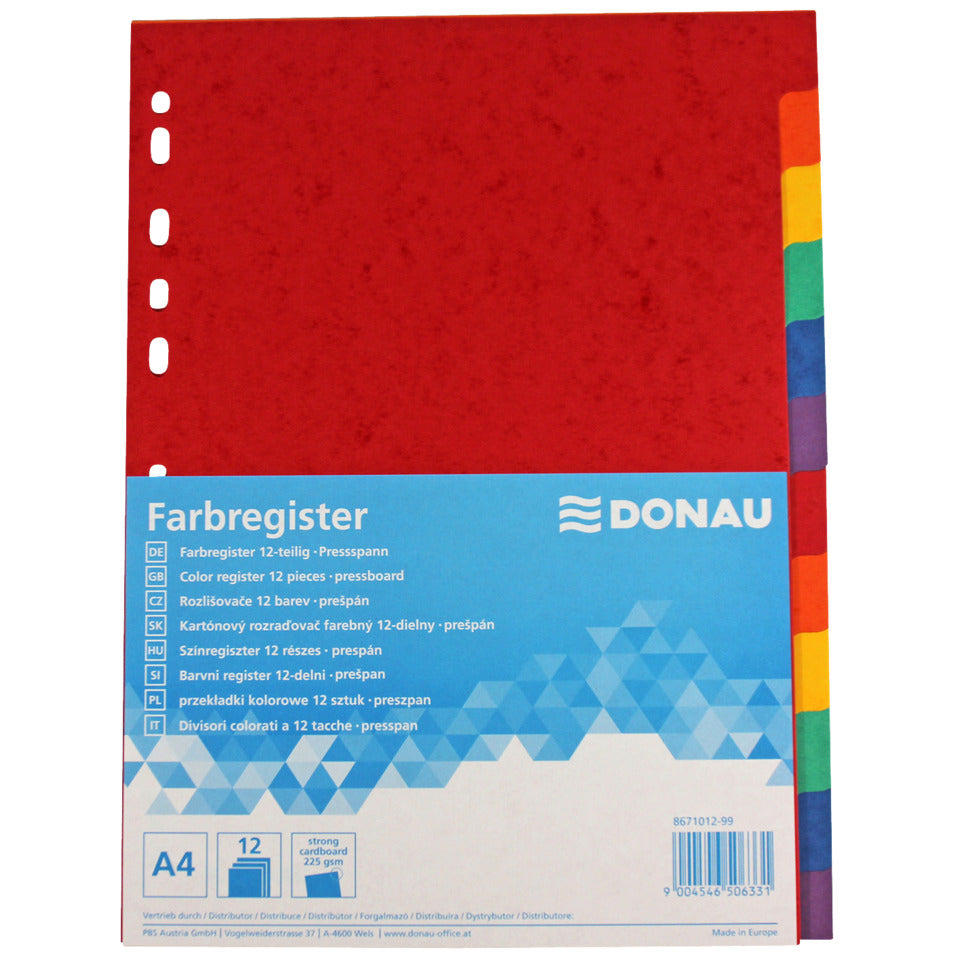 Kartonregister, A4, 225g/m², 12-teilig DONAU 8671012-99 DONAU 8671012-99 Karton 225g