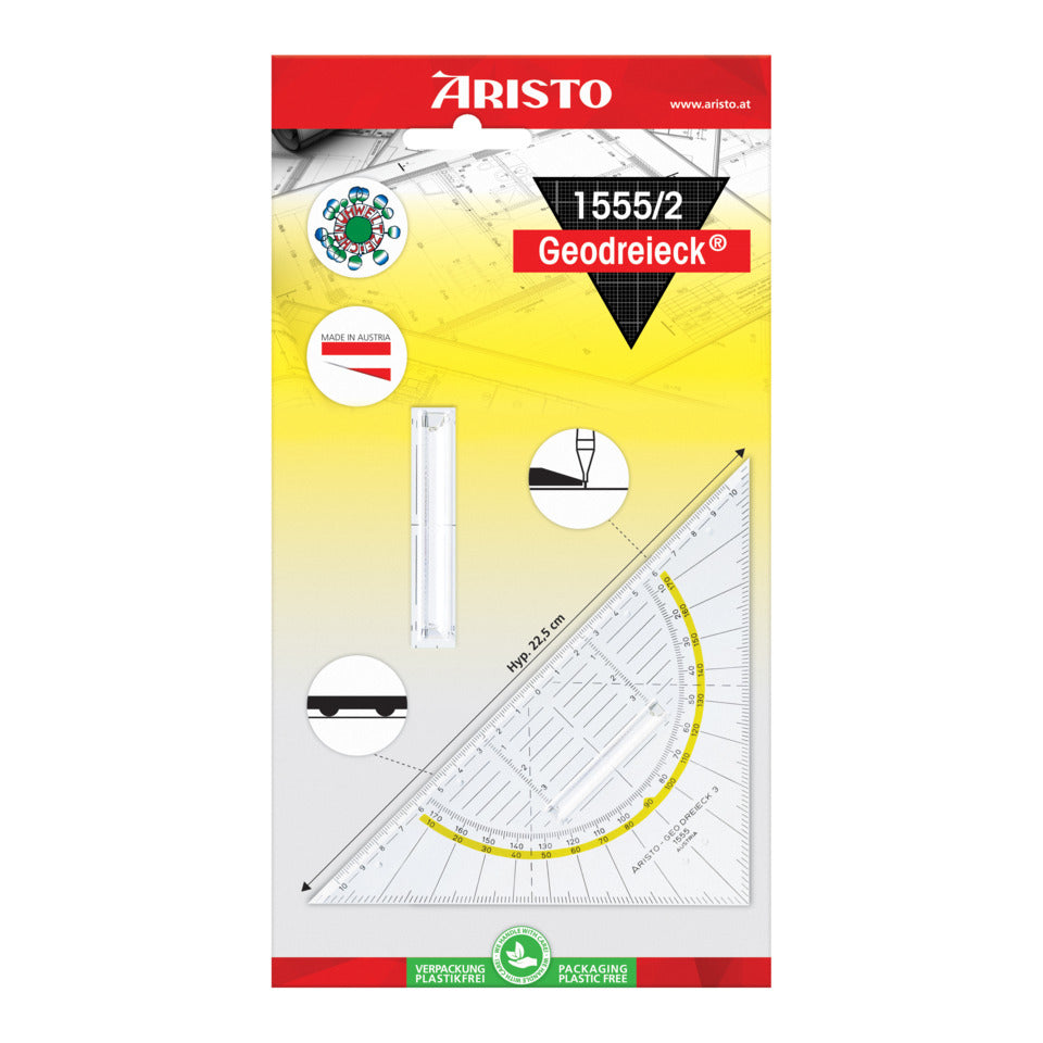 Geodreieck® 22.5 cm, mit Griff, Facette an Hypotenuse, Tuschenoppen ARISTO AR1555/2