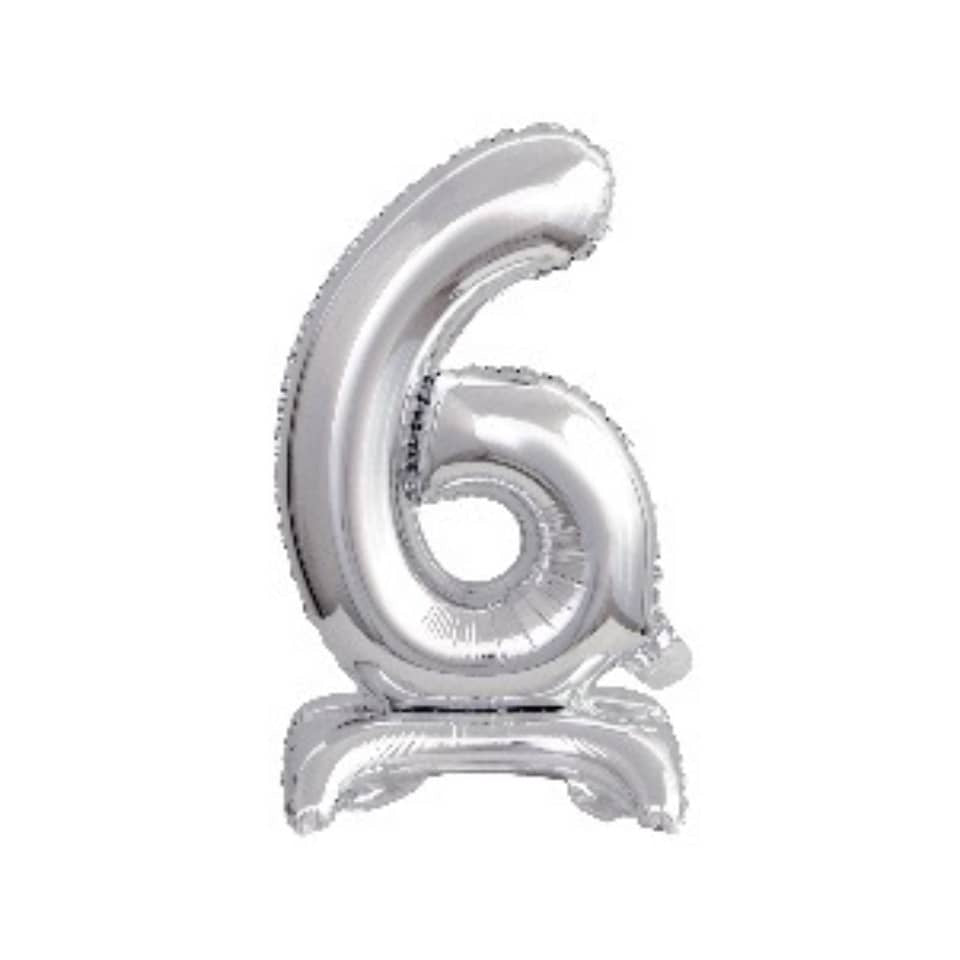 Folienballon Mini, Zahl 6, 38cm, silber  9911729 9911729 41cm