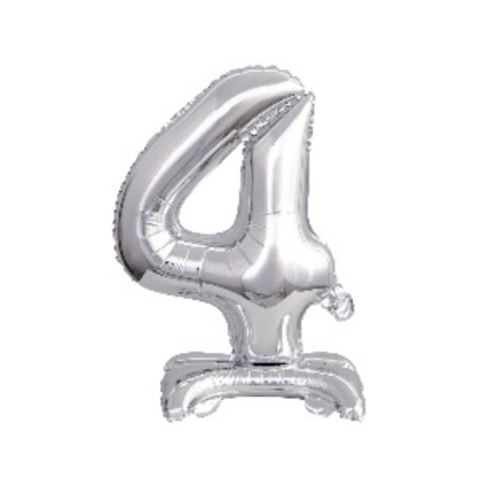 Folienballon Mini, Zahl 4, 38cm, silber  9911727 9911727 41cm