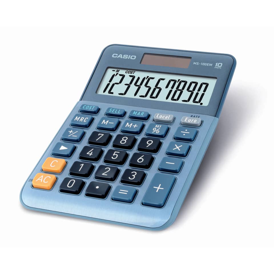 Tischrechner, Gewinnberechnung, Währungsumrechnung, 10-stellig, edle Alumimium-Front CASIO MS-100EM CASIO MS-100EM Solar/Batterie 103x147x29
