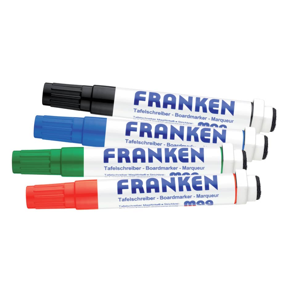 Whiteboardmarker MagWrite, magnetisch, mit Schwamm, Rundspitze, 1-3 mm, 4 Stück, sortiert FRANKEN Z1703 FRANKEN Z1703 KombiMarker