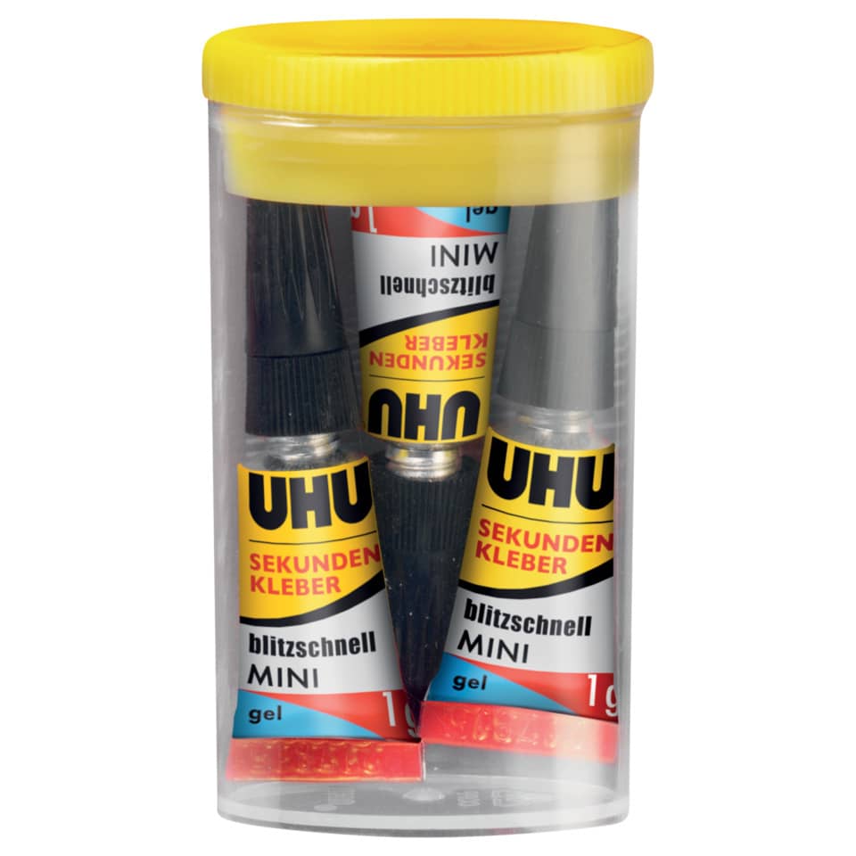 Sekundenkleber blitzschnell MINIS Gel, Aufbewahrungsbox mit 3x1g UHU 45370