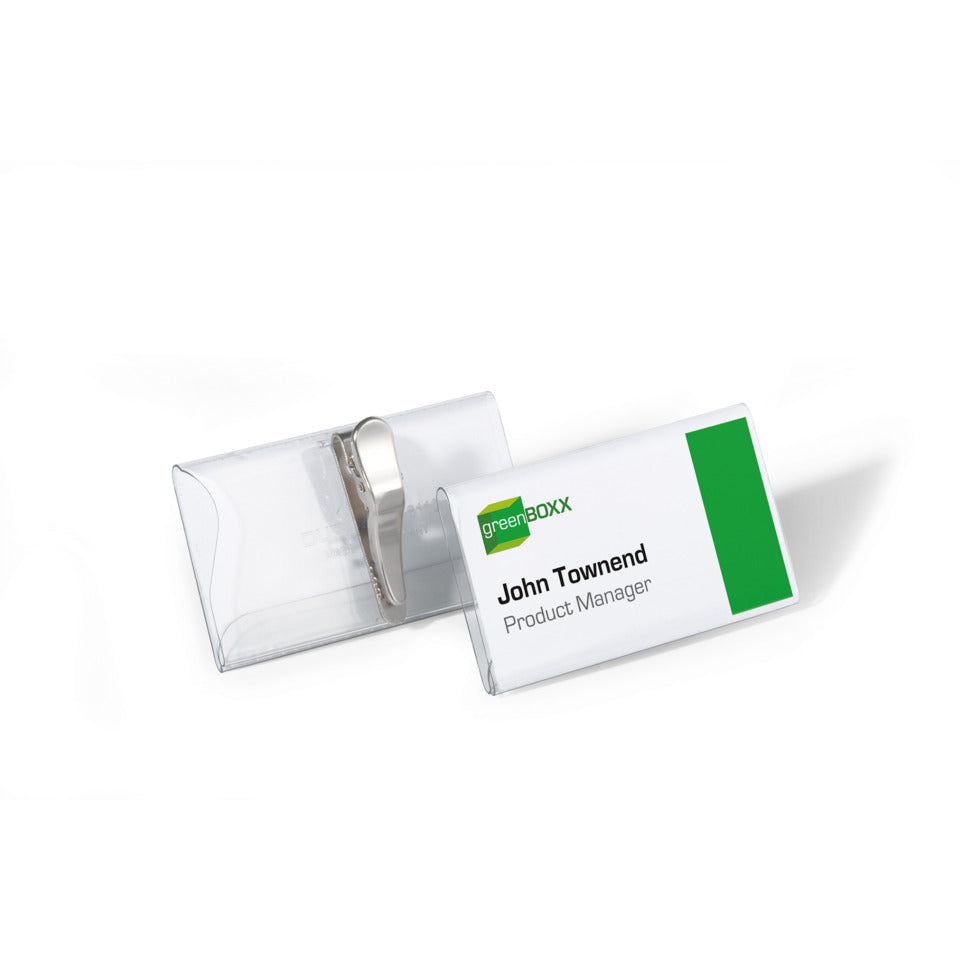 Namensschild mit drehbarer Krokoklemme, Hartfolie, transparent, 75 x 40 mm, 25 Stück DURABLE 8110 19 DURABLE 8110 19 m.Krokoklemme