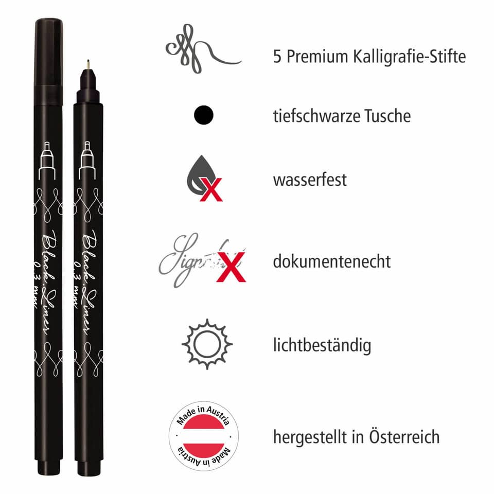 Tuschestift-Etui, 5 Stück, schwarz ONLINE 19114